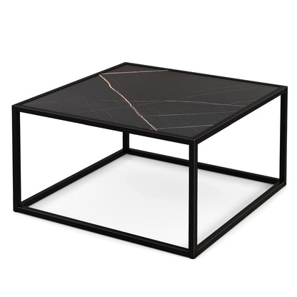 Modern Glass Square Coffee Table with Metal Frame for Living Room-White