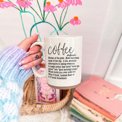 Gia Roma Coffee Def 16oz mug with speckled ivory ceramic and bold black typography on Tampa Home & Garden Store