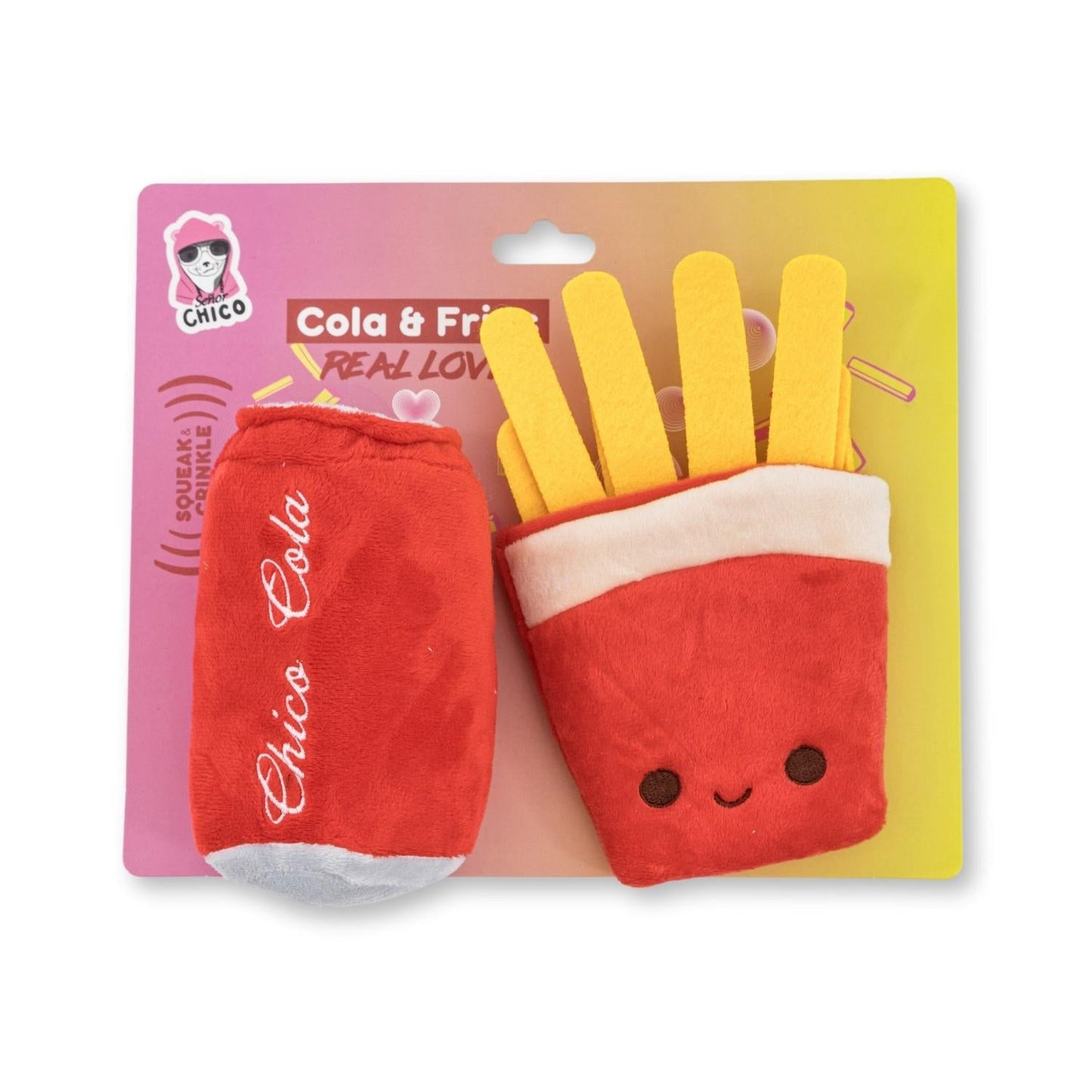 Coffret cadeau de peluches pour chien Cola et Frites – avec couineur et papier froissé pour des heures de jeu amusantes