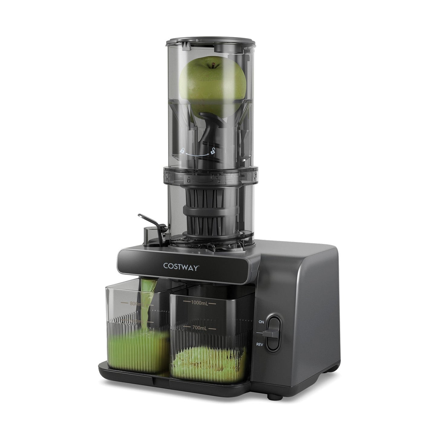 Extractor de jugo de prensado en frío con tolva de alimentación de 5.3 pulgadas, alto rendimiento de jugo y función inversa
