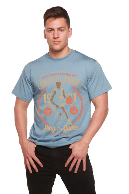 College League bamboo viscose/organic cotton tee, light blue with basketball, Spun Bamboo on Tampa Home & Garden Store