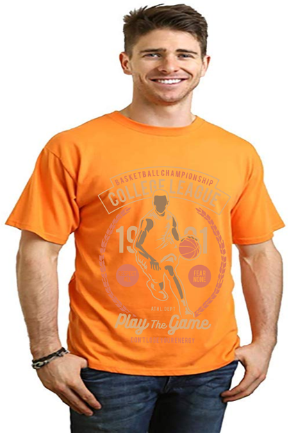 Men's orange bamboo viscose/organic cotton tee by Spun Bamboo with College League basketball on Tampa Home & Garden Store