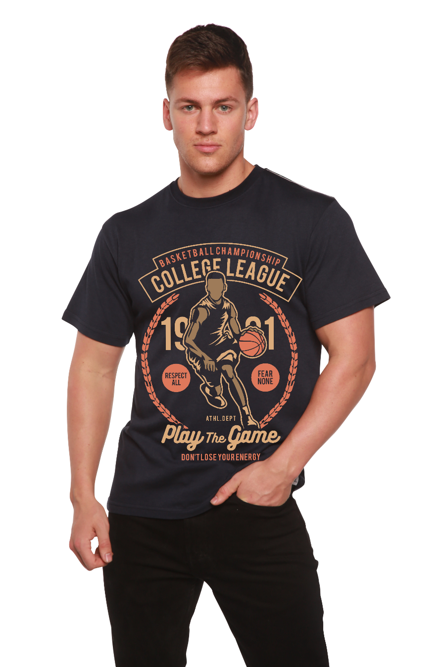 College League men's T-shirt in navy, bamboo viscose/organic cotton blend by Spun Bamboo on Tampa Home & Garden Store