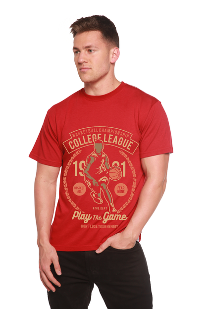 College League men's red bamboo viscose/organic cotton graphic T-shirt with basketball on Tampa Home & Garden Store