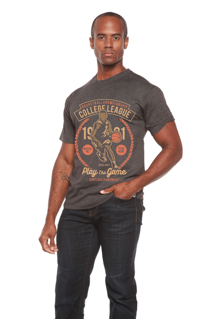 College League men's bamboo viscose/organic cotton tee with basketball graphic, dark heather on Tampa Home & Garden Store
