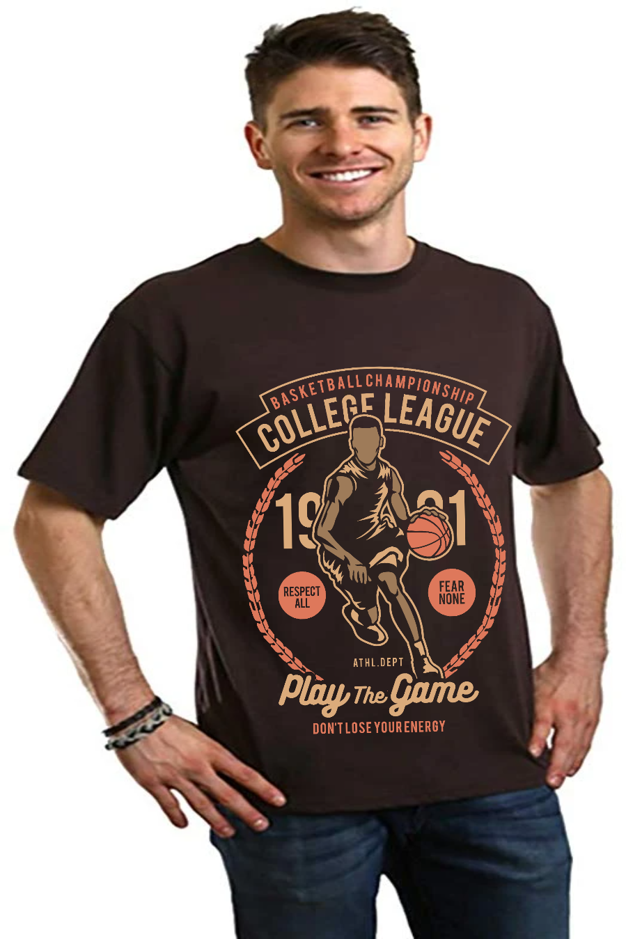 Men's black short-sleeve graphic tee by Spun Bamboo, college league basketball emblem on Tampa Home & Garden Store