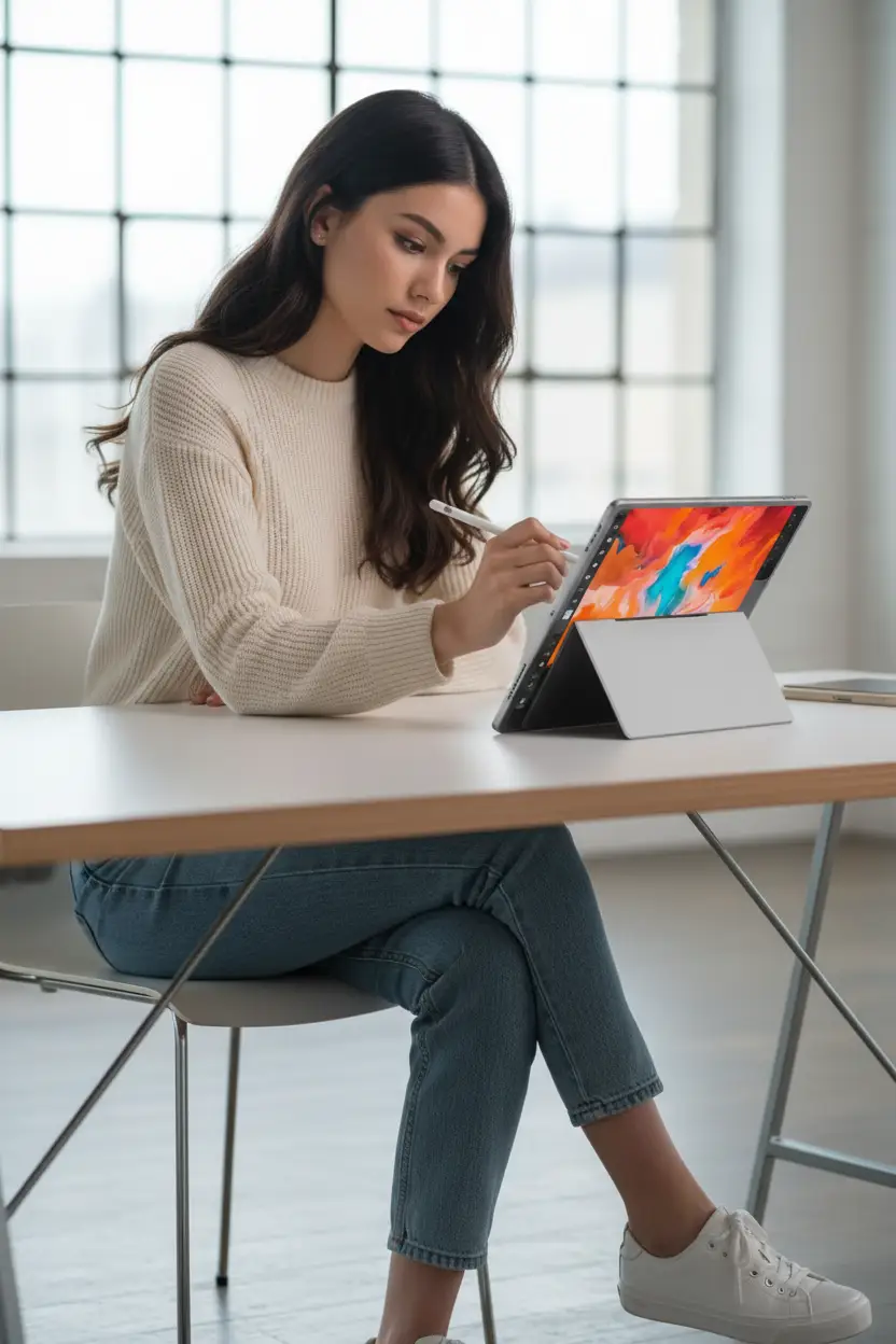 Samsung Galaxy Tab S10+ Moonstone Gray tablet with stylus on a white desk on Tampa Home & Garden Store