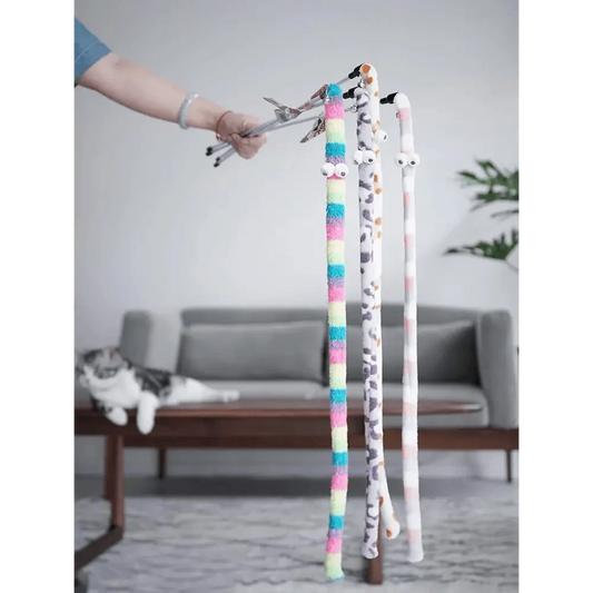 Colorful rod wand teaser cat toy set with fuzzy striped sleeves and googly eyes (3 wands) on Tampa Home & Garden Store
