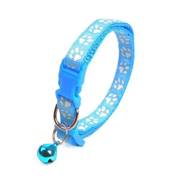 Colorful nylon adjustable dog collar with footprint print and blue bell Stevvex on Tampa Home & Garden Store