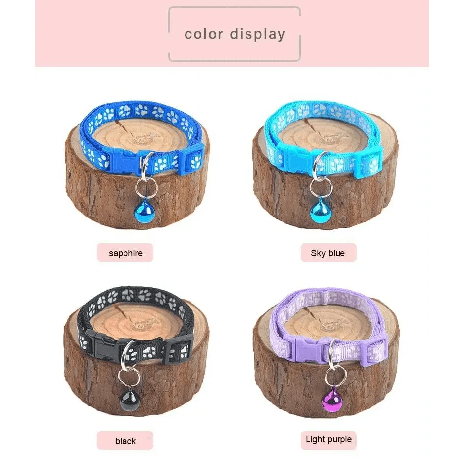 Stevvex colorful nylon pet collars set of 4 with paw print pattern and charm on Tampa Home & Garden Store
