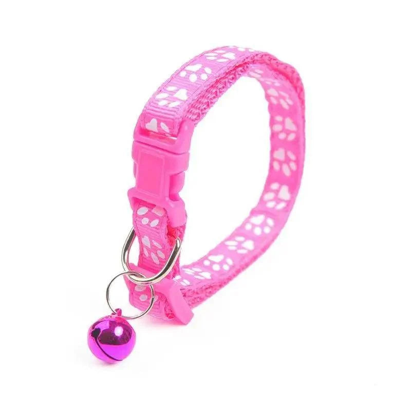 Colorful soft nylon pet adjustable collar pink paw-print print with bell Stevvex on Tampa Home & Garden Store