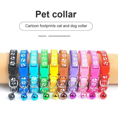 Nylon pet collars set of 12 adjustable with paw print pattern and small bells in a rainbow of colors for dogs on Tampa Home & Garden Store
