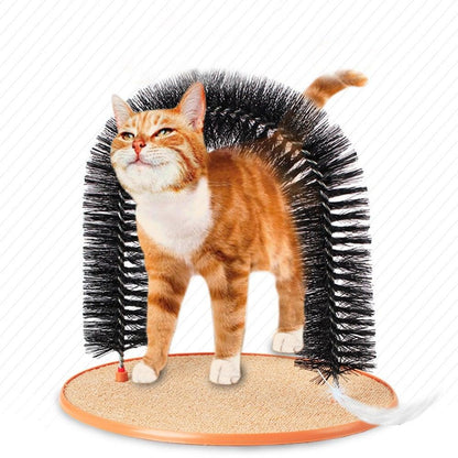Cat arch massager with dense black bristles on a round base for grooming and shedding on Tampa Home & Garden Store