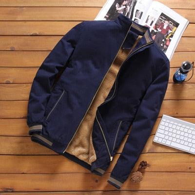 Navy windbreaker jacket by Stevvex with tan fleece lining, zip front, water resistant on Tampa Home & Garden Store