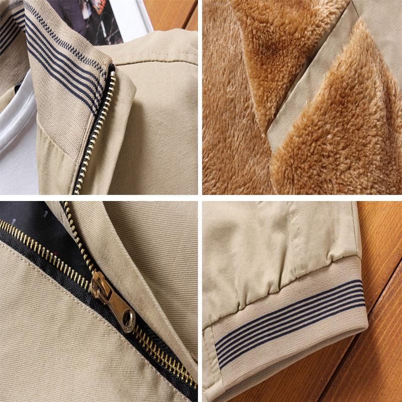 Beige Stevvex cotton windbreaker jacket with plush brown lining and striped cuffs on Tampa Home & Garden Store