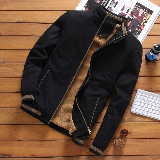 Stevvex men's black windbreaker jacket with tan lining zip front on Tampa Home & Garden Store