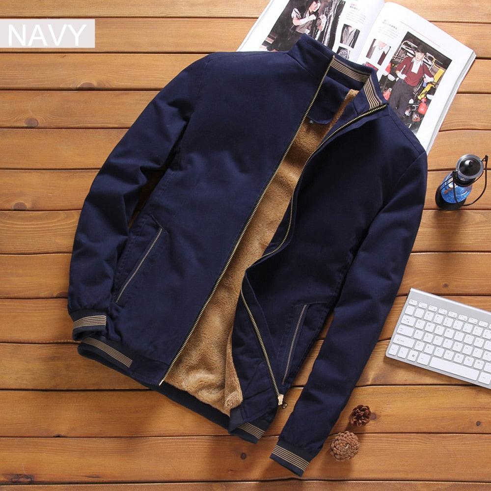 Stevvex navy windbreaker jacket for men with warm fleece lining and zip closure with cuffs on Tampa Home & Garden Store