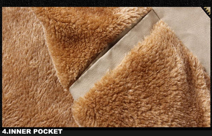 Stevvex men's windbreaker with tan brown faux shearling, thick warm fleece, inner pocket on Tampa Home & Garden Store