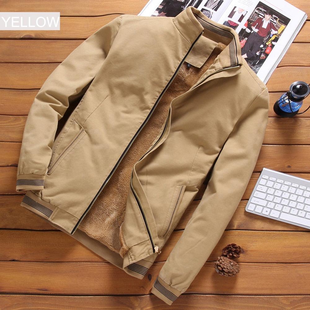 Stevvex tan windbreaker jacket for men with warm fleece lining water resistant casual outerwear on Tampa Home & Garden Store