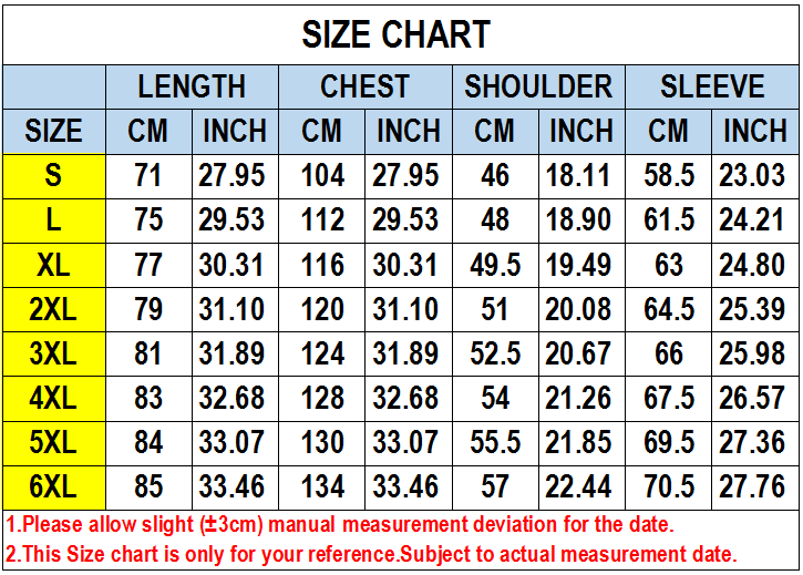 Stevvex men's dark blue winter jacket size chart with chest, length, shoulder, sleeve S-6XL on Tampa Home & Garden Store