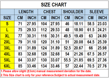 Stevvex men's dark blue winter jacket size chart with chest, length, shoulder, sleeve S-6XL on Tampa Home & Garden Store