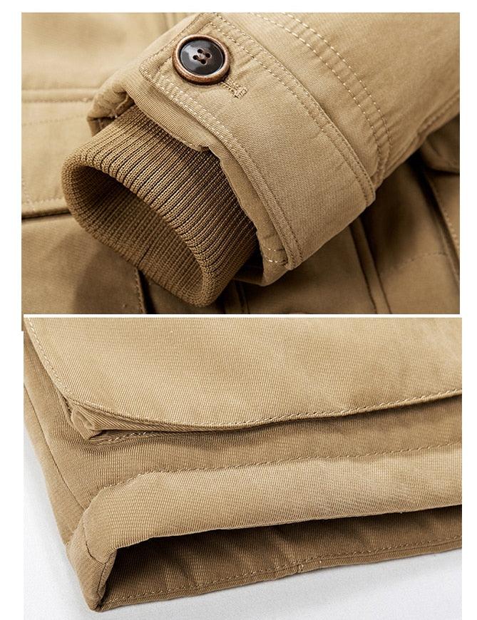 Stevvex men's parka cuff close-up khaki with button and rib-knit sleeve cotton twill on Tampa Home & Garden Store