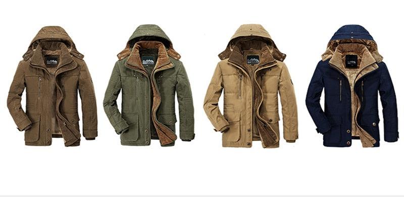 Stevvex men's hooded winter parka jackets set of four colors brown olive beige navy on Tampa Home & Garden Store