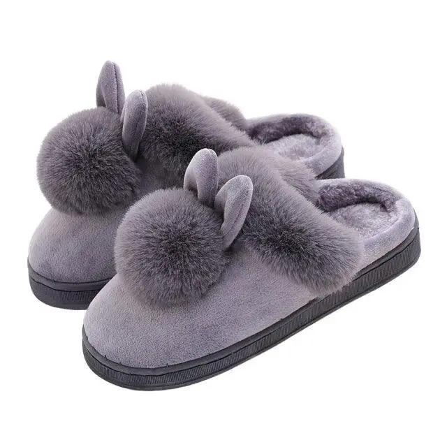 Winter Cotton Slippers With Rabbit Ear Design
