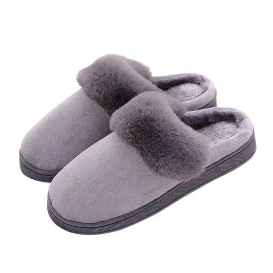 Stevvex plush rabbit-ear indoor slippers, grey cotton with fluffy fur trim, warm home footwear on Tampa Home & Garden Store