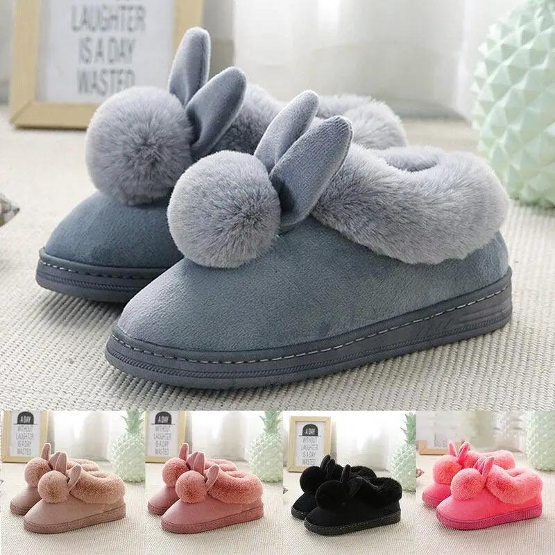 Winter Cotton Slippers With Rabbit Ear Design