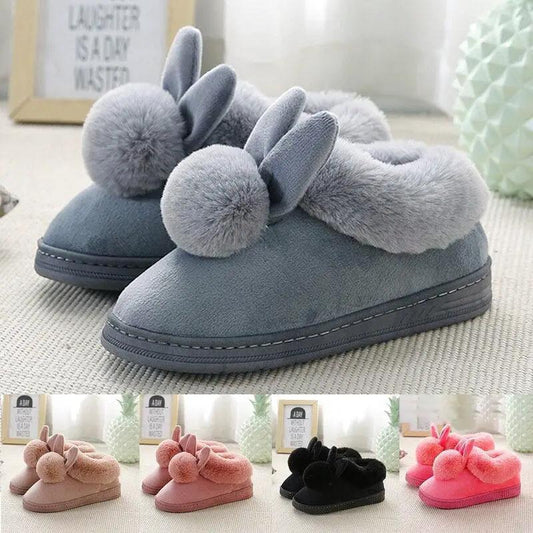 Stevvex blue-gray rabbit-ear indoor slippers for women with fluffy cuffs on Tampa Home & Garden Store