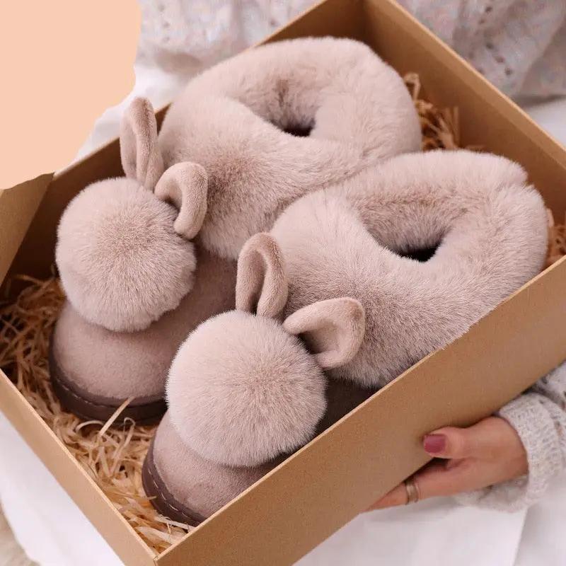 Winter Cotton Slippers With Rabbit Ear Design
