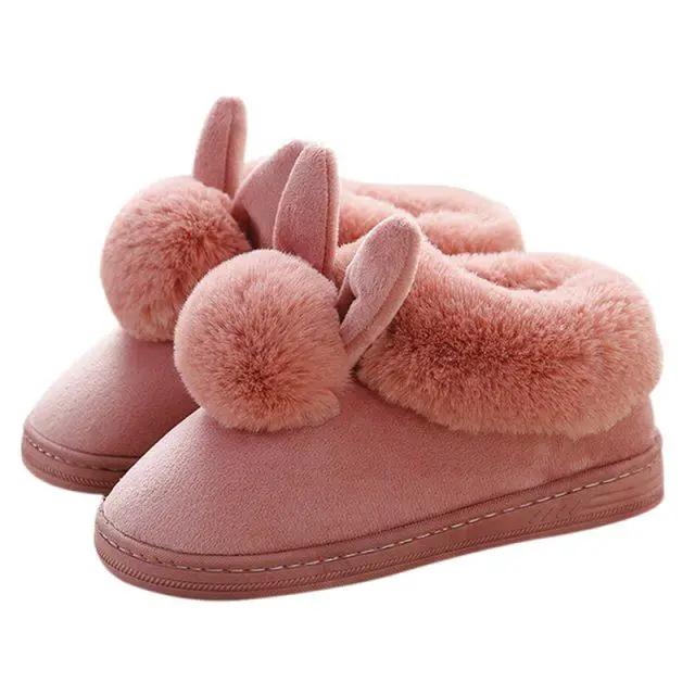 Winter Cotton Slippers With Rabbit Ear Design