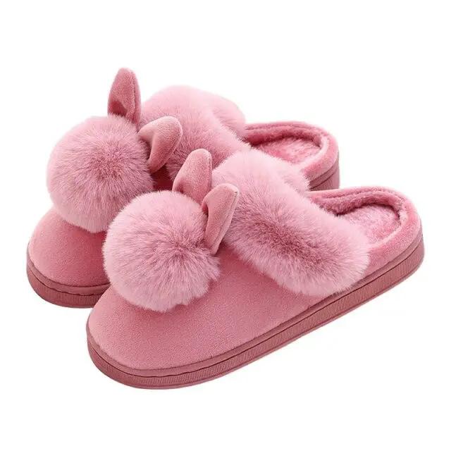 Winter Cotton Slippers With Rabbit Ear Design