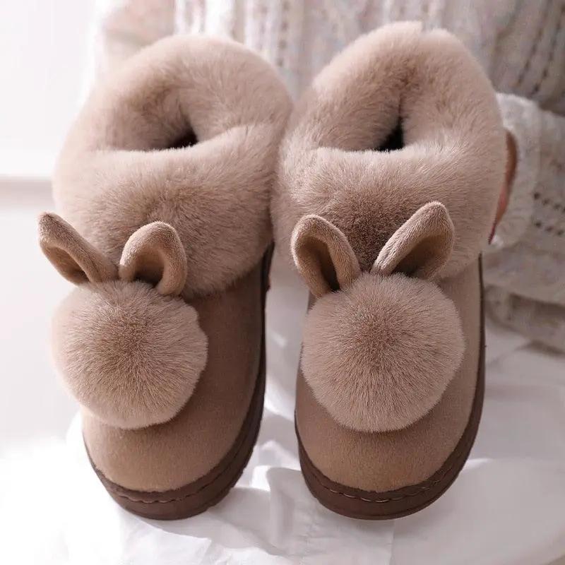 Winter Cotton Slippers With Rabbit Ear Design