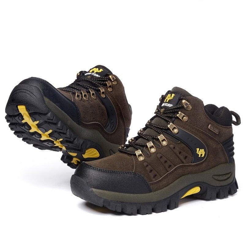 Stevvex men's brown suede waterproof hiking boots with rugged lug outsole on Tampa Home & Garden Store
