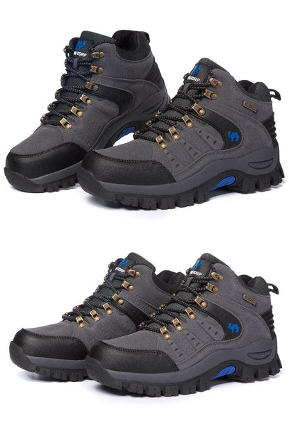 Hiking boots Stevvex waterproof gray/black with metal eyelets, two pairs shown on Tampa Home & Garden Store