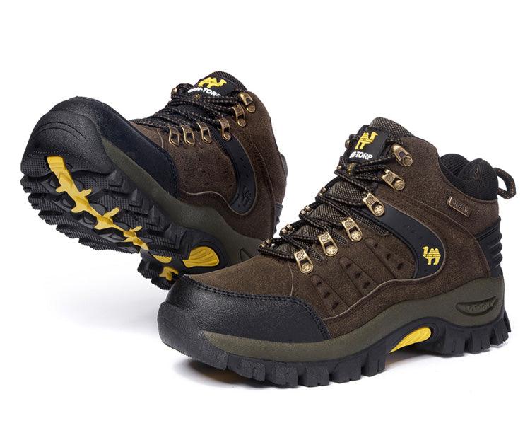 Stevvex men's hiking boots brown suede with black toe, waterproof rugged outsole on Tampa Home & Garden Store