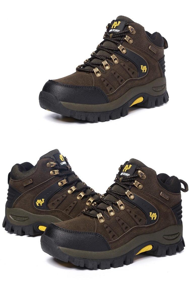 Stevvex men's brown outdoor waterproof hiking boots with black toe cap and rugged outsole pair on Tampa Home & Garden Store