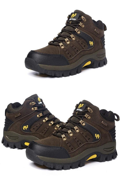Stevvex men's brown outdoor waterproof hiking boots with black toe cap and rugged outsole pair on Tampa Home & Garden Store