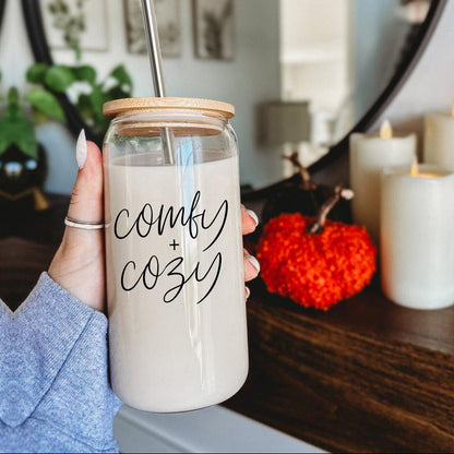 Comfy Cozy 17oz travel mug by Gia Roma with cork lid and metal straw on Tampa Home & Garden Store