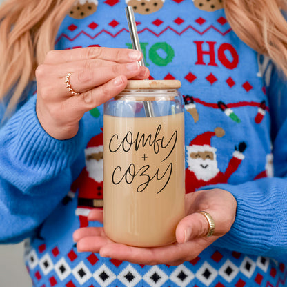 Comfy Cozy 17oz travel mug beige insulated tumbler with bamboo lid and metal straw Gia Roma on Tampa Home & Garden Store