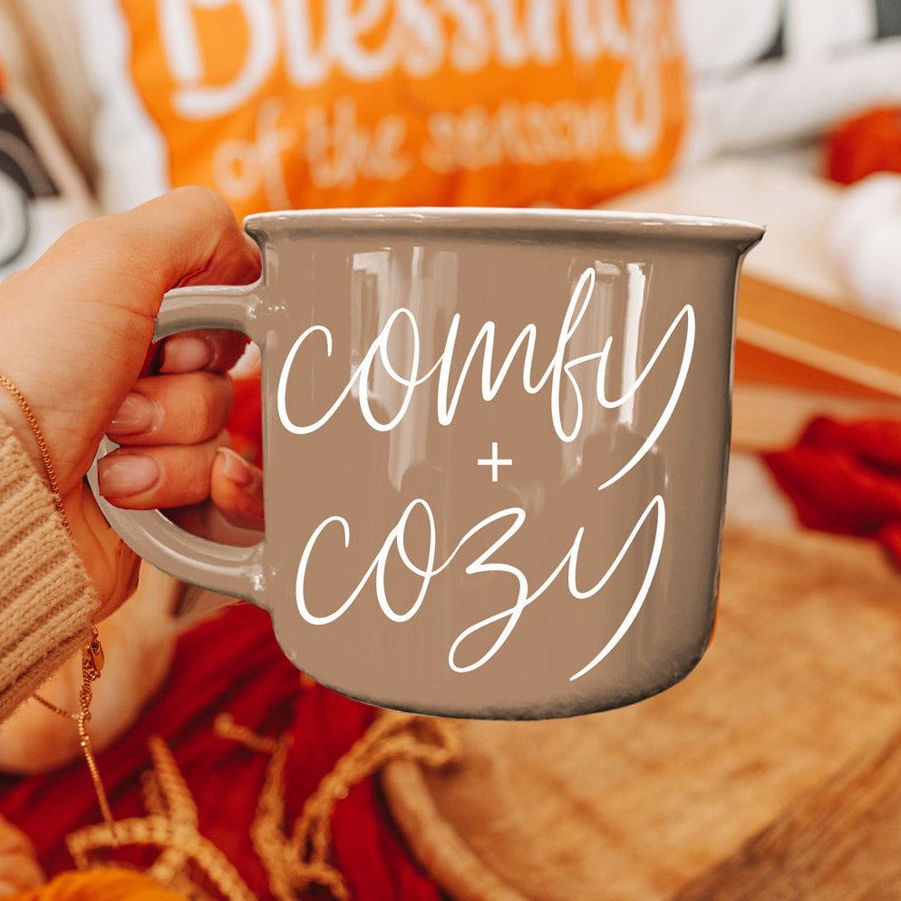 Comfy + Cozy coffee mug by Gia Roma in gray ceramic on Tampa Home & Garden Store