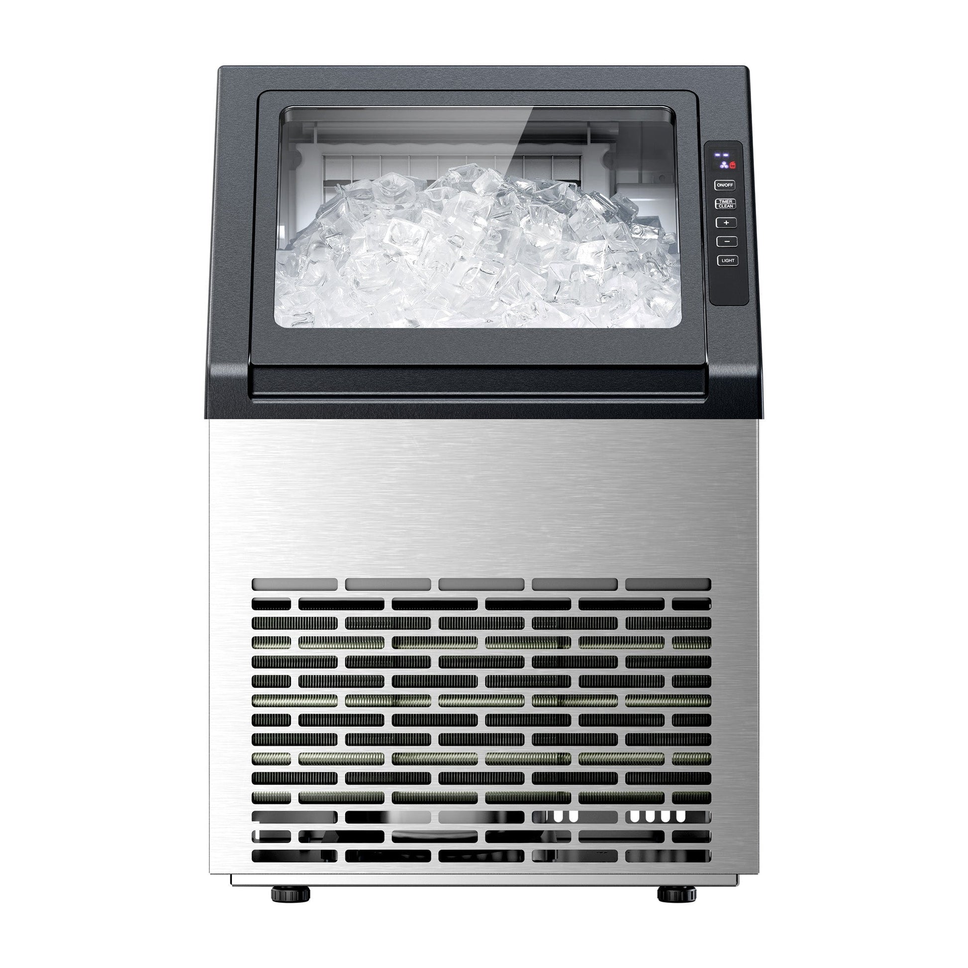 Commercial ice maker Kismile, 80 lbs/day, stainless steel, glass window shows ice, right-side panel on Tampa Home & Garden Store