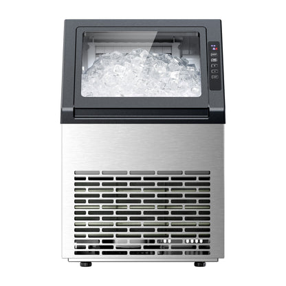 Commercial ice maker Kismile, 80 lbs/day, stainless steel, glass window shows ice, right-side panel on Tampa Home & Garden Store