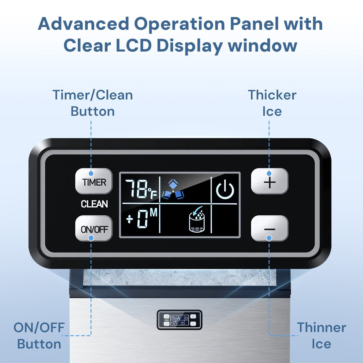 Commercial Ice Maker Kismile freestanding 265 lbs per day with advanced operation panel and clear LCD display on Tampa Home & Garden Store