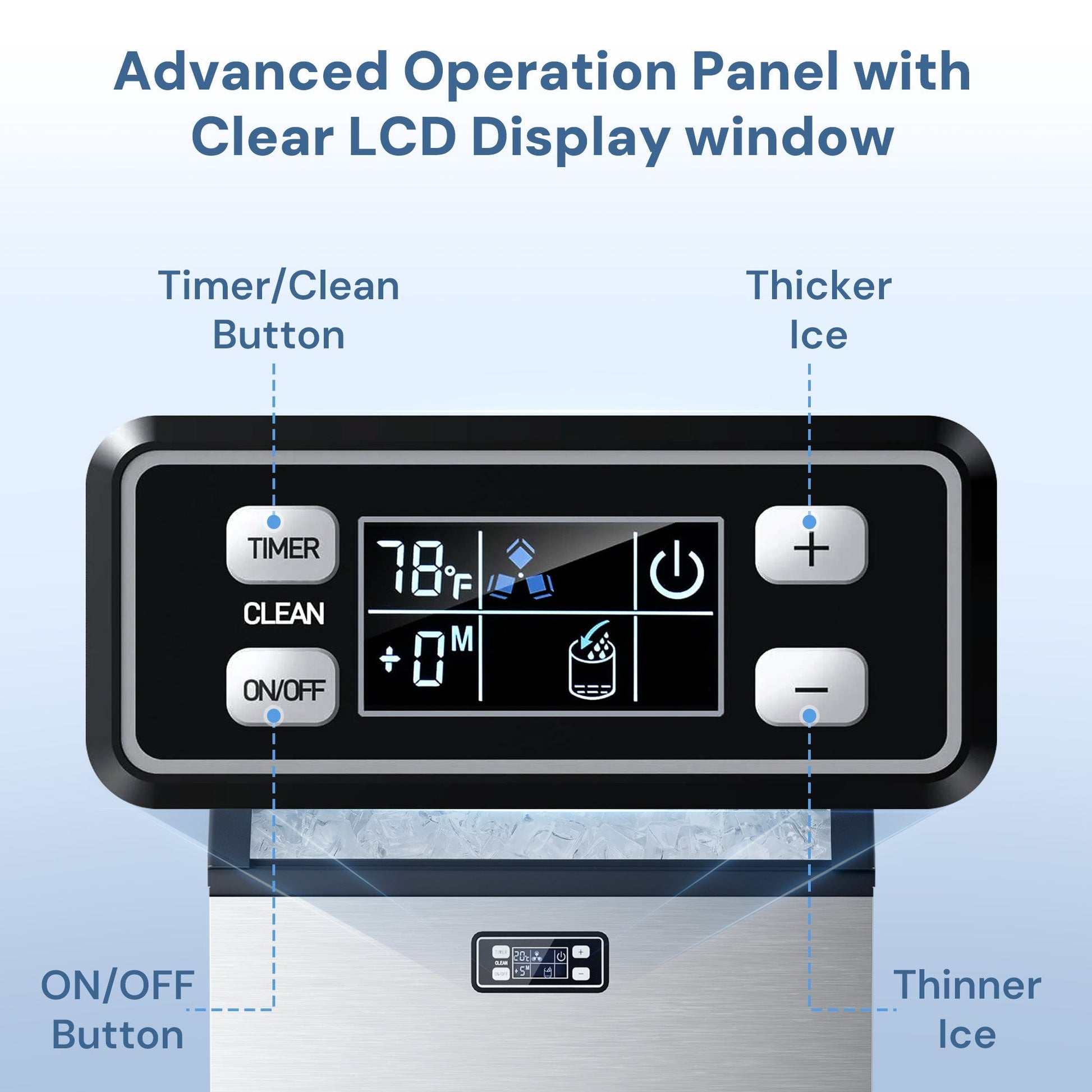 Commercial Ice Maker Kismile freestanding 265 lbs per day with advanced operation panel and clear LCD display on Tampa Home & Garden Store