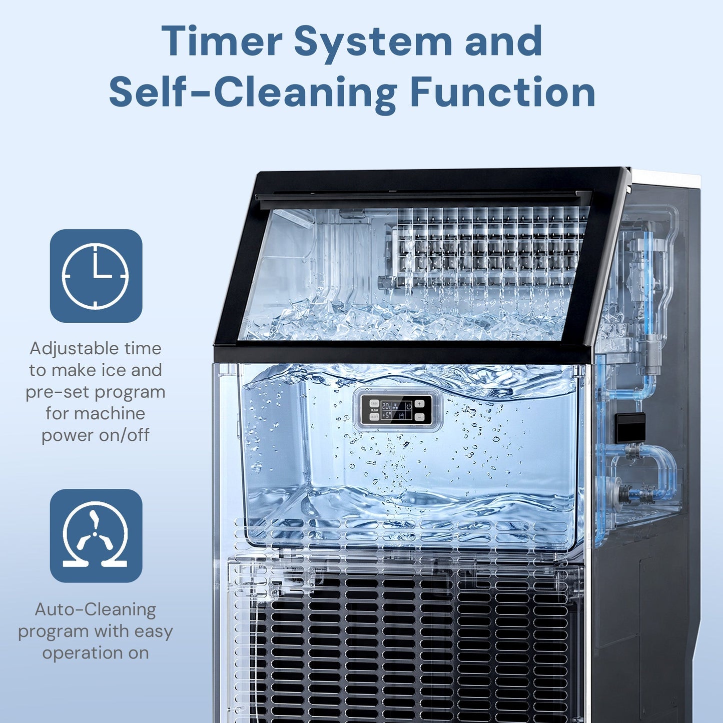 Commercial ice maker freestanding by Kismile, 265 Lbs/day, self-cleaning with adjustable timer on Tampa Home & Garden Store