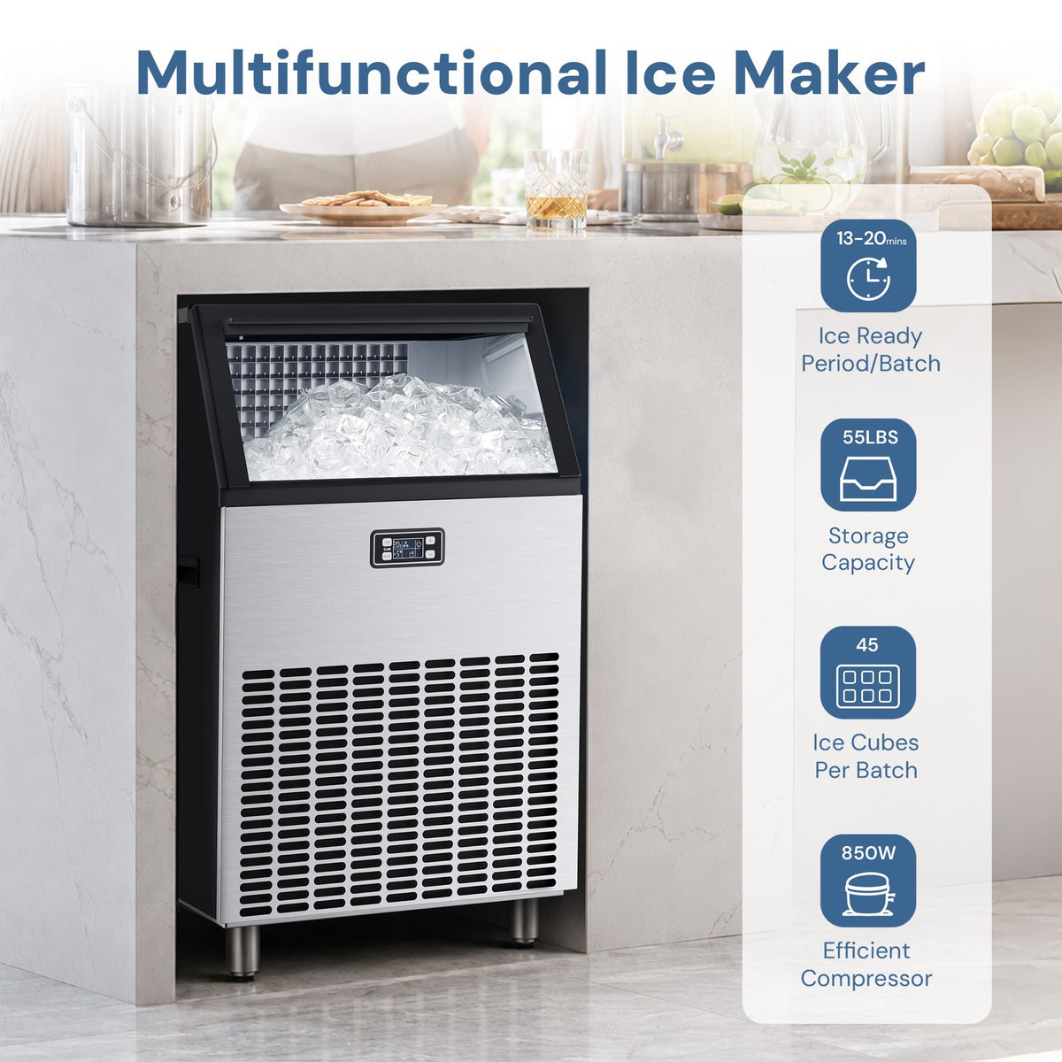 Commercial ice maker freestanding by Kismile, stainless steel finish with ice cube drawer on Tampa Home & Garden Store