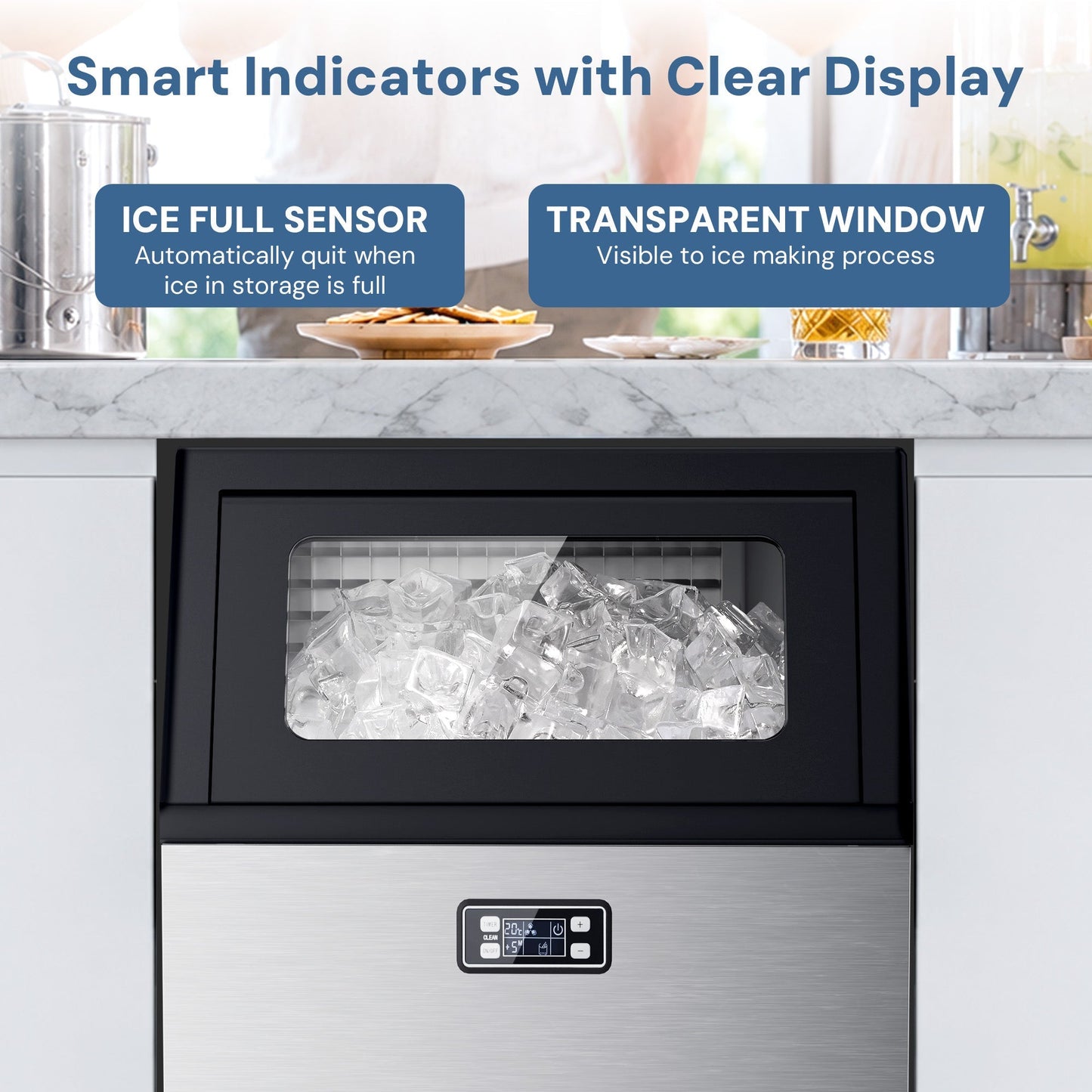 265 Lbs freestanding commercial ice maker by Kismile in stainless steel with transparent window on Tampa Home & Garden Store